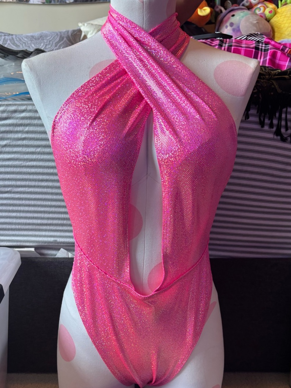 Kids Pink Glitter Halter One-Piece